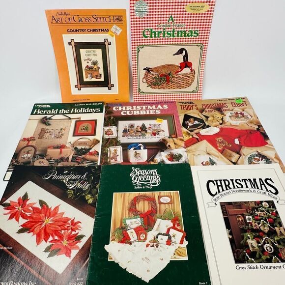 CHRISTMAS Decor Mixed Lot Cross Stitch Pattern Booklets Vintage Country Folk - Picture 1 of 16
